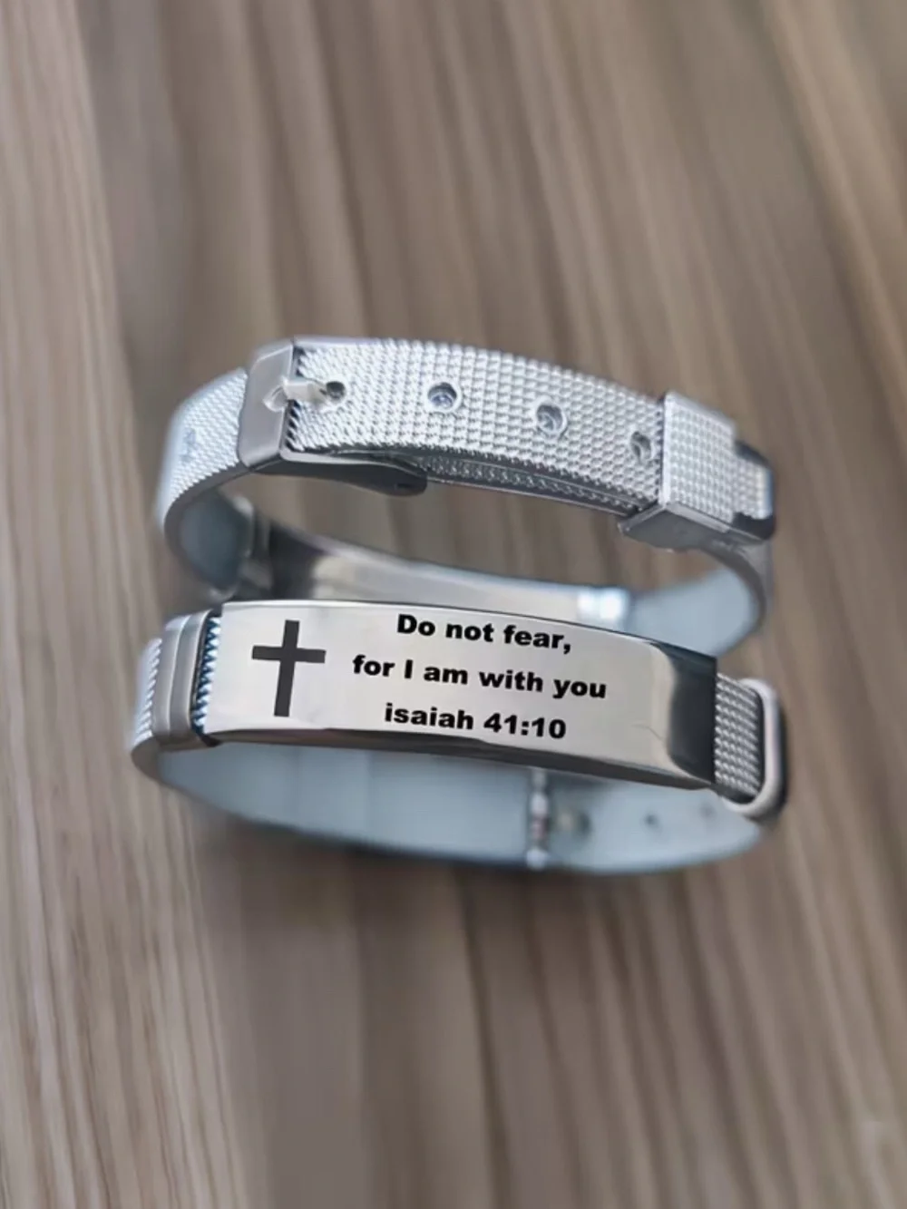 Silver Christian Scripture ID Bracelet - Isaiah 41:10